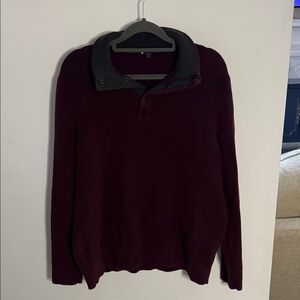 Express Men's Burgundy Zip-Style Shawl Collar Sweater